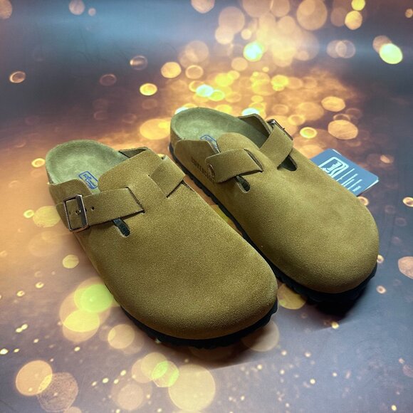 🎁Birkenstock Boston Soft Shoes Suede Sandals Clogs Mules  Black - Picture 2 of 4